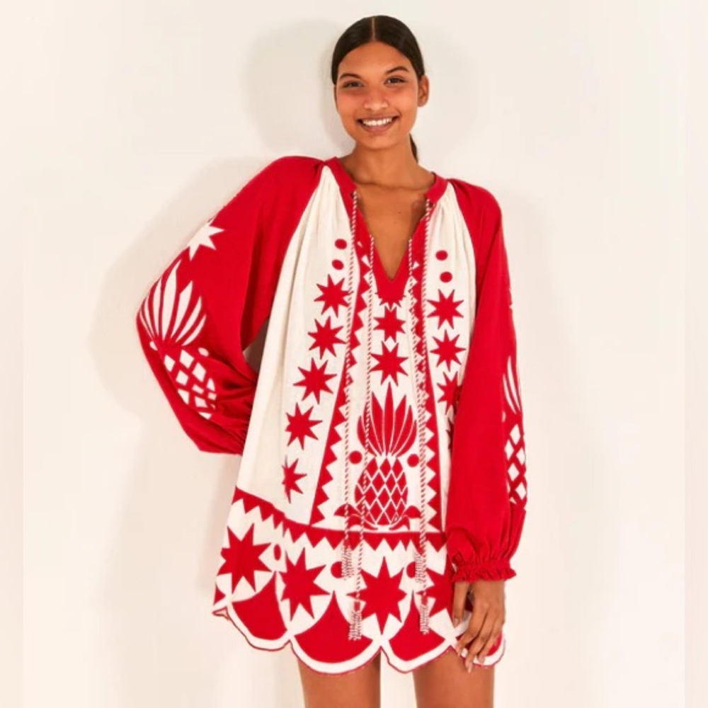 FARM Rio Red Tropical Cutwork Mini Dress